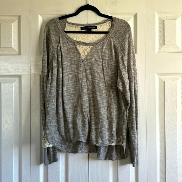 French Connection | Lace Knit Pullover | Gray/Cream | size M - Picture 4 of 9